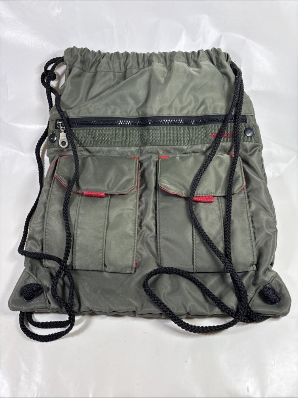 Minicci Drawstring Backpack Cinch Bag Dark Olive Green 100% Nylon